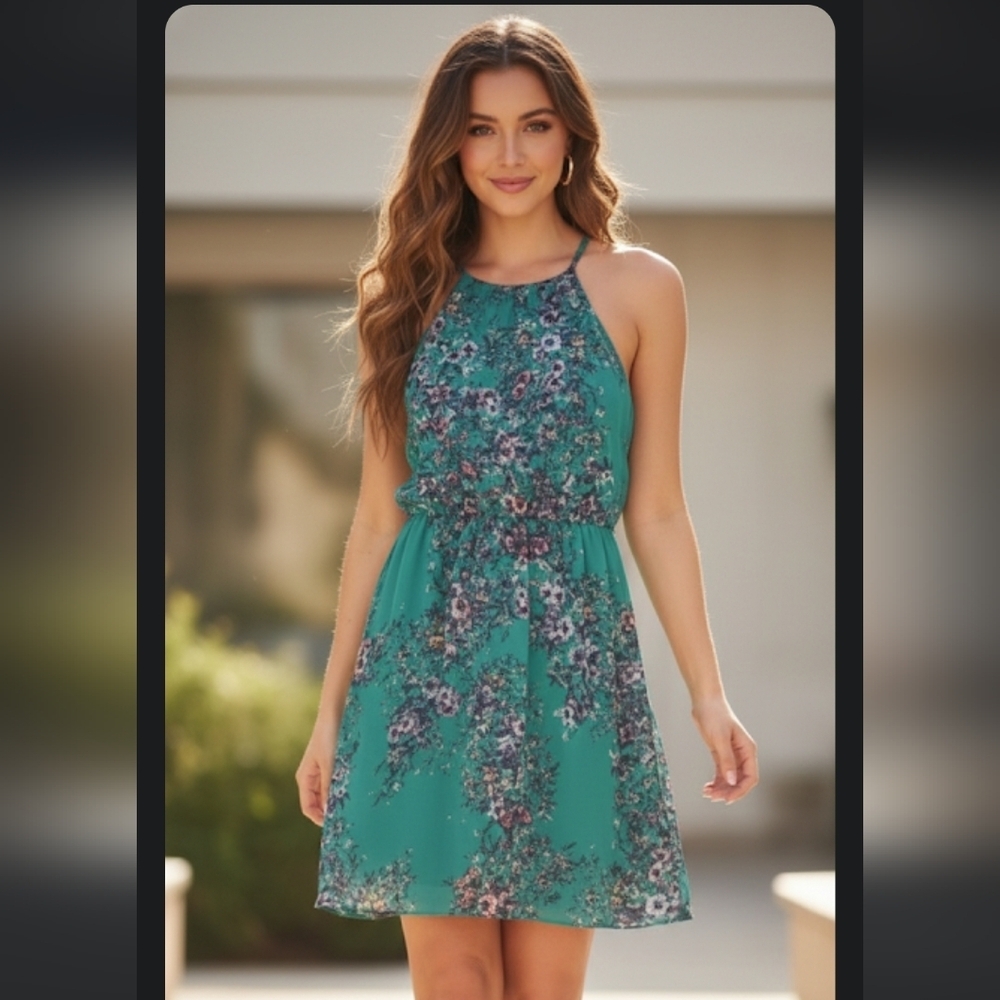 Floral Green Sleeveless Dress